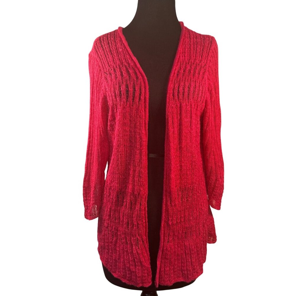 Jones New York Signature Woman Pink Open-Front Cardigan 1X Ramie/Viscose